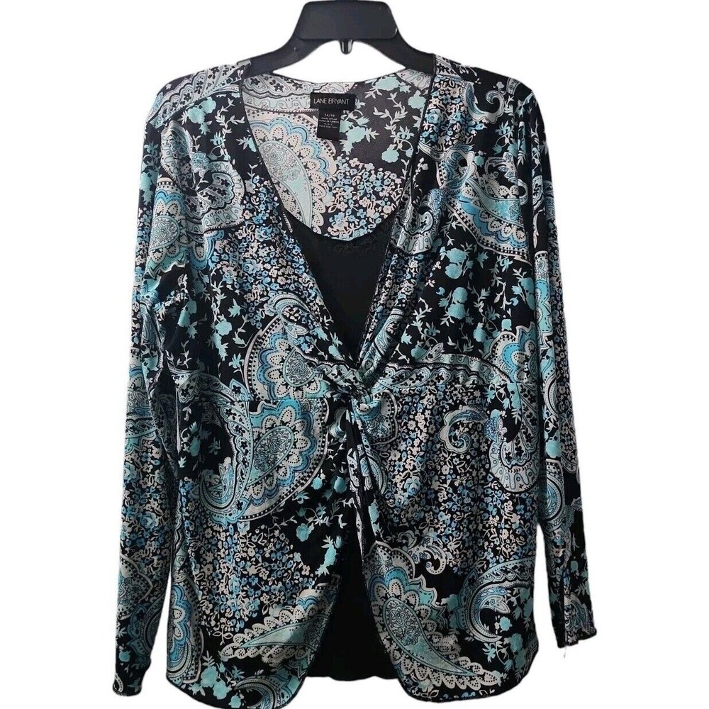 Lane Bryant Twist Front Top Blouse Paisley Print Long Sleeve‎ Plus Size